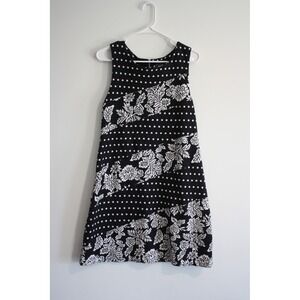 Maeve Polka Dot Floral Shift Dress Womens Medium Black White Anthropologie Mod